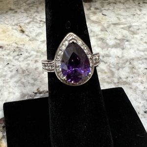 Silver toned cz amethyst ring